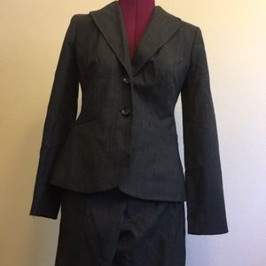 Ann Taylor dark grey suit set w/ purple pinstripes